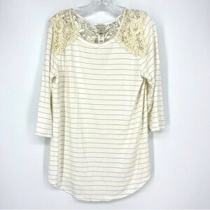 Chico's Zenergy Coastal Grandma Top Metallic Thread Crochet Stripes Size 8